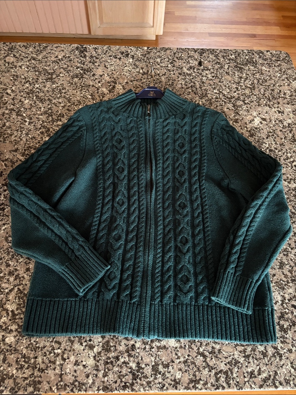L.L. Bean Classic Cable Knit Full-Zip Sweater Jacket - Deep Green